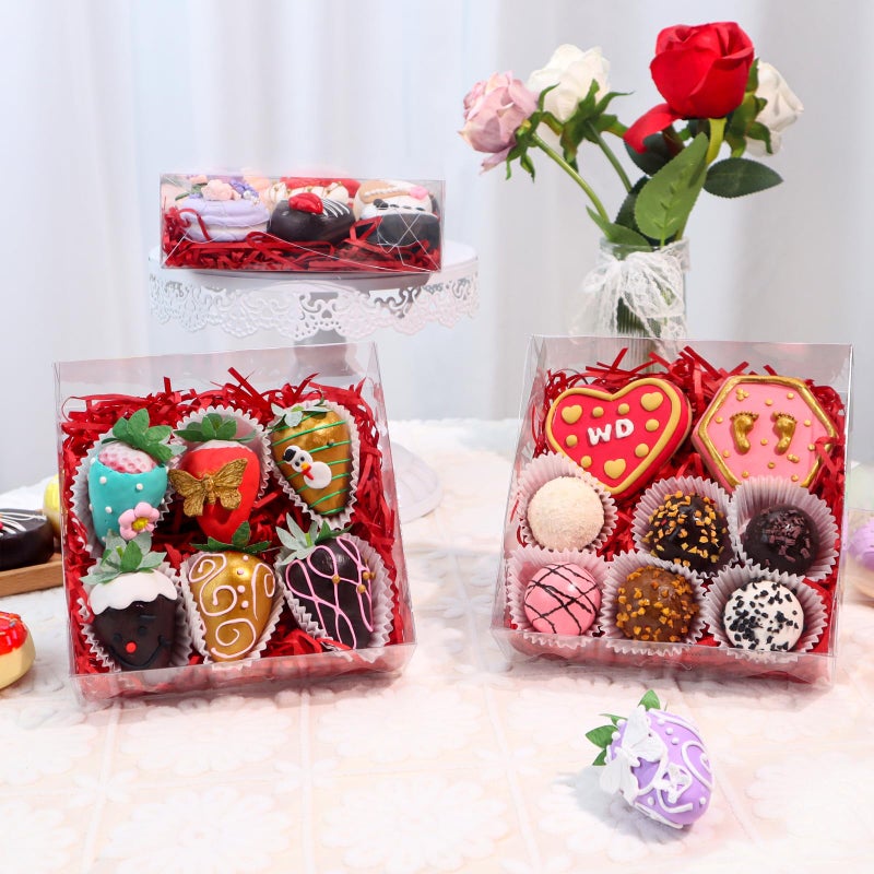 JCXGRVC 20pcs 6x6x2 Inches Cookies Boxes with Clear Window Macaron Boxes Chocolate Covered Strawberries Boxes Cake Plastic Boxe Bakery Boxes Chocolate Truffle Treat Boxes for Gift Cakesickle - Image 3