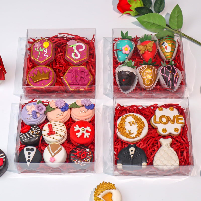 JCXGRVC 20pcs 6x6x2 Inches Cookies Boxes with Clear Window Macaron Boxes Chocolate Covered Strawberries Boxes Cake Plastic Boxe Bakery Boxes Chocolate Truffle Treat Boxes for Gift Cakesickle - Image 5