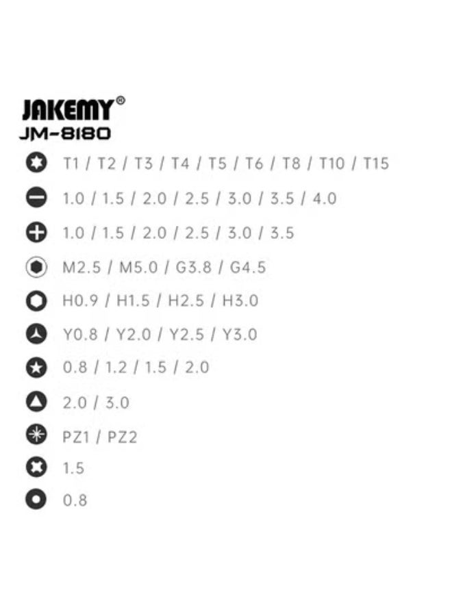 JAKEMY JM-8180 Manual Mini Precision Screwdriver Set for Glasses, Hex and Flathead Screws - 47-in-1 Computer Repair Tool Kit (Black) - Image 3