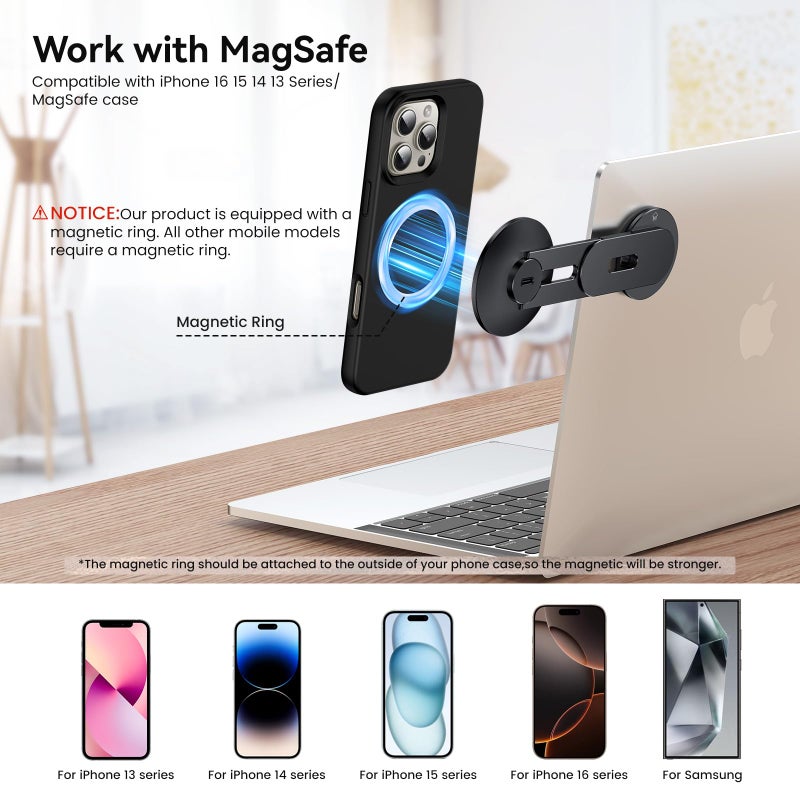 MAGDIGITEH Laptop Phone Holder, Magnetic Phone Stand 15W Fast Wireless Charger for MagSafe for iPhone 17/16/15/14/13/12 & All Phones for Tesla (Black) - Image 5
