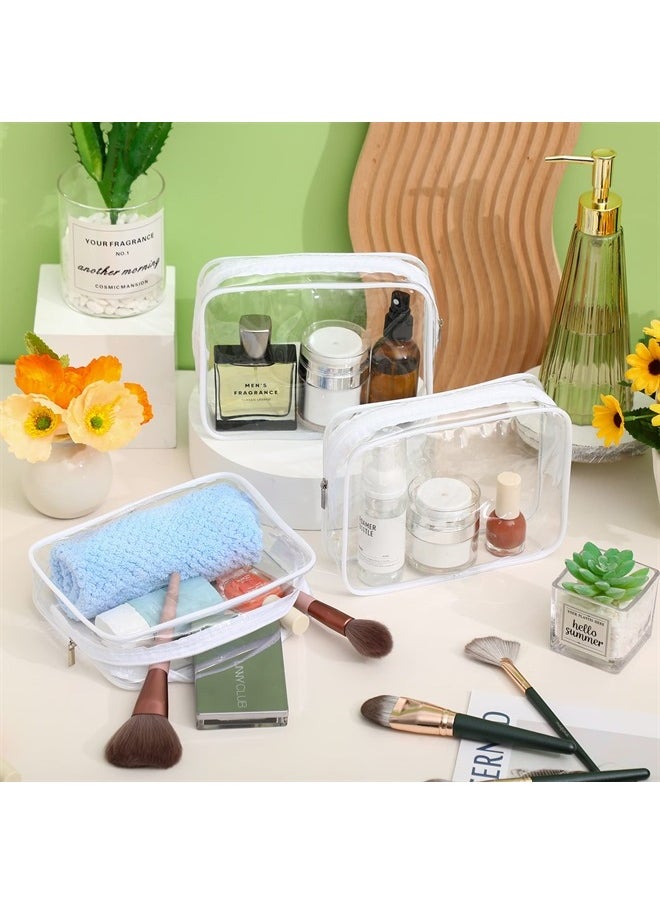 Sanwuta 100 PCS Clear Makeup Bags 7.1 X 1.6 X 5.5 in Bulk Travel Toiletry Bags Tsa Approved Clear Cosmetic Bag Transparent Cosmetic Pouches with Zipper for Vacation (White)  - Image 1