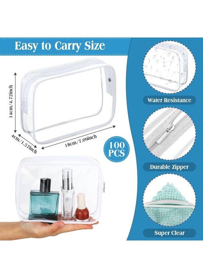 Sanwuta 100 PCS Clear Makeup Bags 7.1 X 1.6 X 5.5 in Bulk Travel Toiletry Bags Tsa Approved Clear Cosmetic Bag Transparent Cosmetic Pouches with Zipper for Vacation (White)  - Image 2