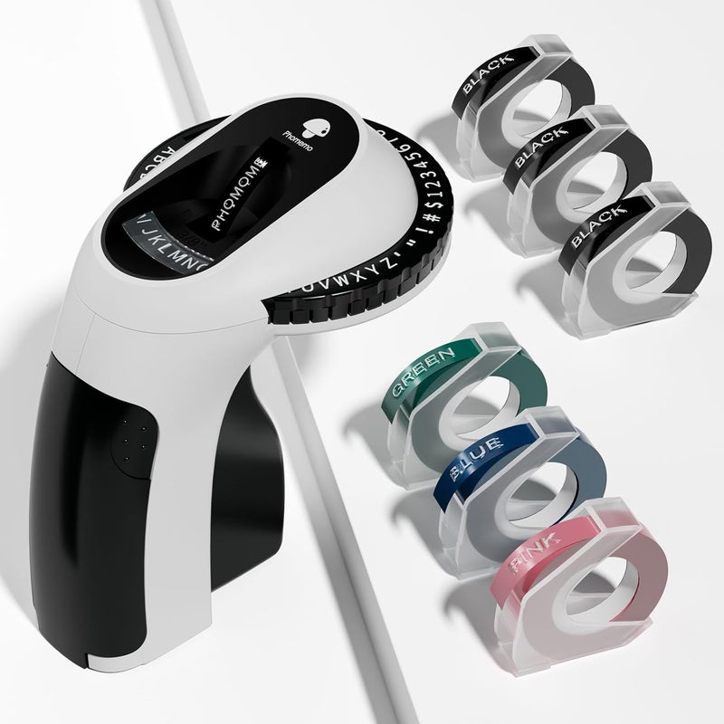 فوميمو صانع ملصقات بارز، ماكينة E975 كلاسيكية منقوشة، صانع ملصقات ثلاثية الأبعاد بتصميم كلاسيكي، طابعة يدوية يدوية، صانع ملصقات على الطراز القديم للمنزل، اصنعها بنفسك وصنعها بنفسك، لون أسود - Image 1