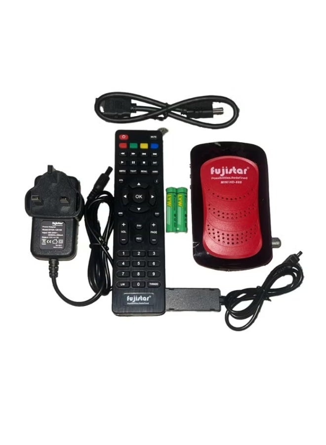 جهاز استقبال الأقمار الصناعية الرقمي Fujistar Mini HD-888 بشاشة مزدوجة ومستشعر مزدوج، أحمر/أسود (جهاز استقبال الأقمار الصناعية بدقة 4K)