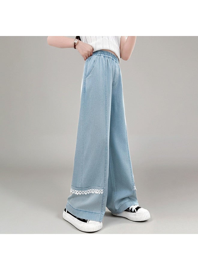 Bumblebee Girls' Pants 2025 New Summer Outfit Children's Mid-large Size Lace Trim Casual Trousers Lightweight Tencel Wide-leg Pants - Image 4