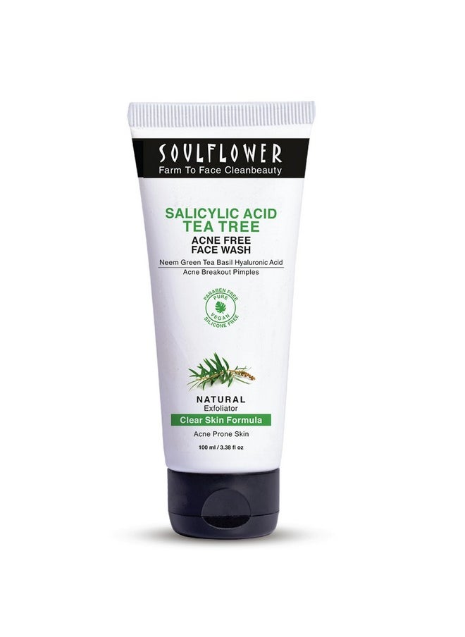 Soulflower - Salicylic Acid Face Wash For Anti Acne & Pimples Deep Cleansing Face Cleanser With Tea Tree Neem Green Tea & Basil Men & Women Sulphate Free 100Ml - Image 1