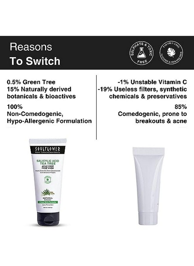 Soulflower - Salicylic Acid Face Wash For Anti Acne & Pimples Deep Cleansing Face Cleanser With Tea Tree Neem Green Tea & Basil Men & Women Sulphate Free 100Ml - Image 1