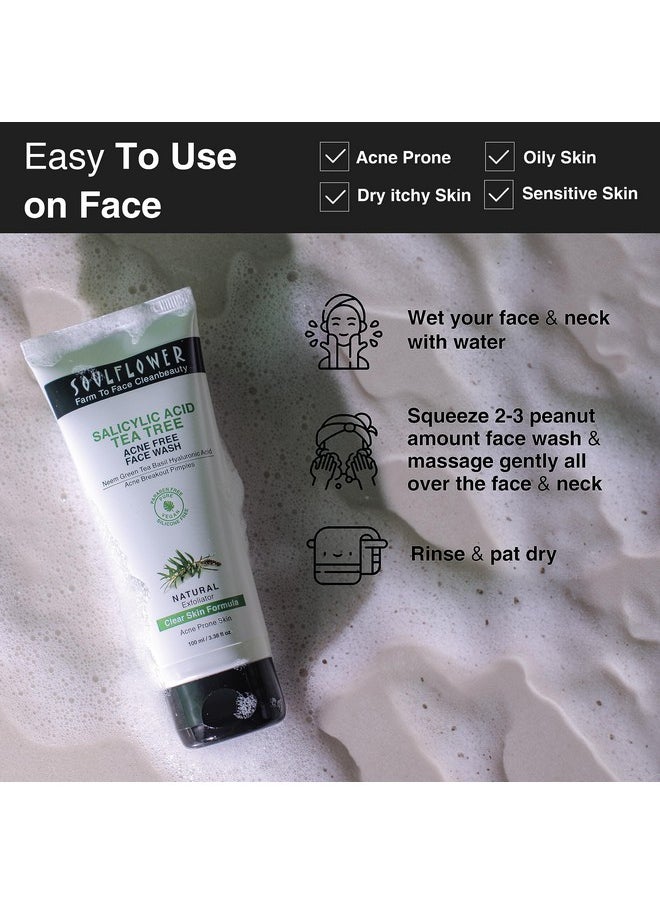 Soulflower - Salicylic Acid Face Wash For Anti Acne & Pimples Deep Cleansing Face Cleanser With Tea Tree Neem Green Tea & Basil Men & Women Sulphate Free 100Ml - Image 1