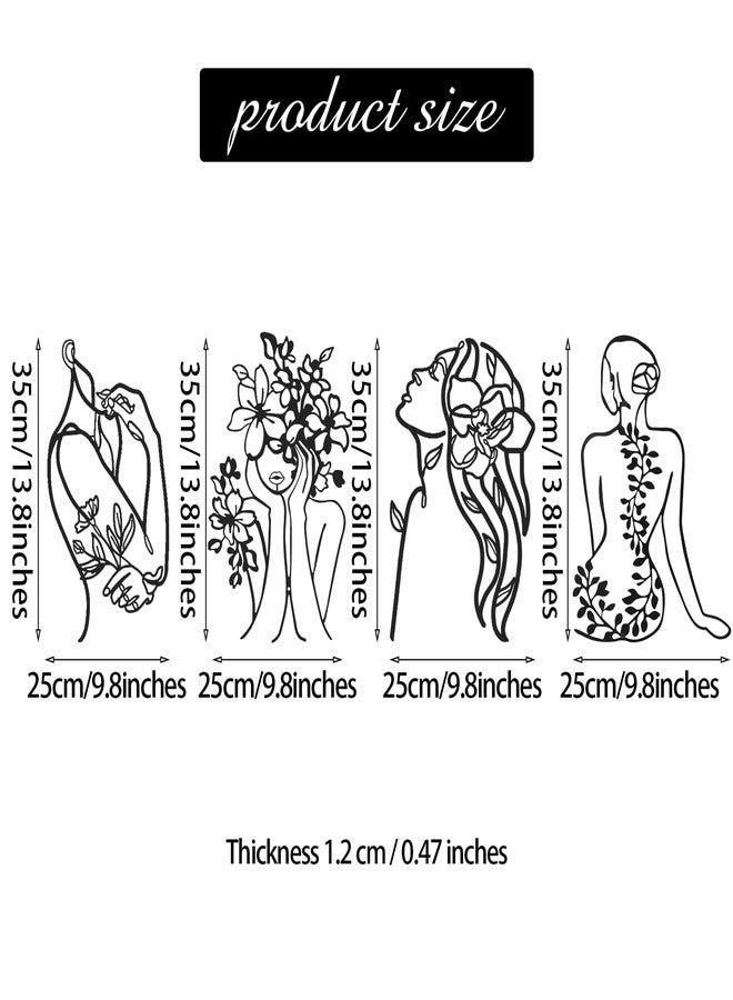 Photect 4 Pieces Metal Wall Art Decor Black Single Line Art Drawing Minimalist Abstract Female Woman Wall Sculptures Hanging Decor Accents for Bathroom Living Room(Modern) - Image 3