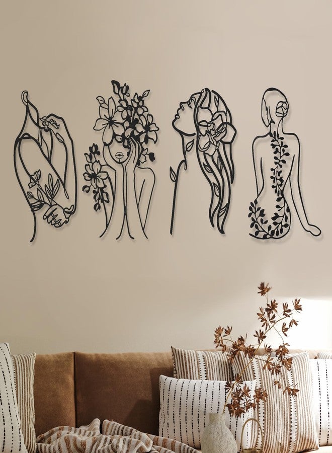 Photect 4 Pieces Metal Wall Art Decor Black Single Line Art Drawing Minimalist Abstract Female Woman Wall Sculptures Hanging Decor Accents for Bathroom Living Room(Modern) - Image 1