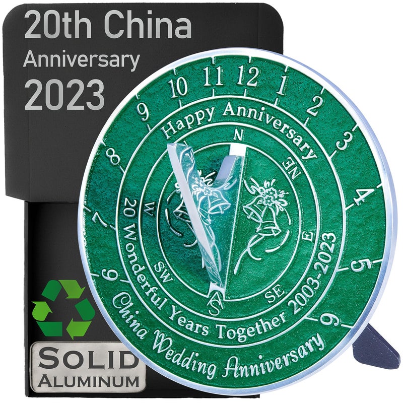 The Metal Foundry Anniversary Sundial Gift for 20th China Wedding Anniversary 20032023 with Recycled Metal Home Decor Garden 20 Year Present Idea Handmade in UK for Parents Grandparents Friends Or Couples 