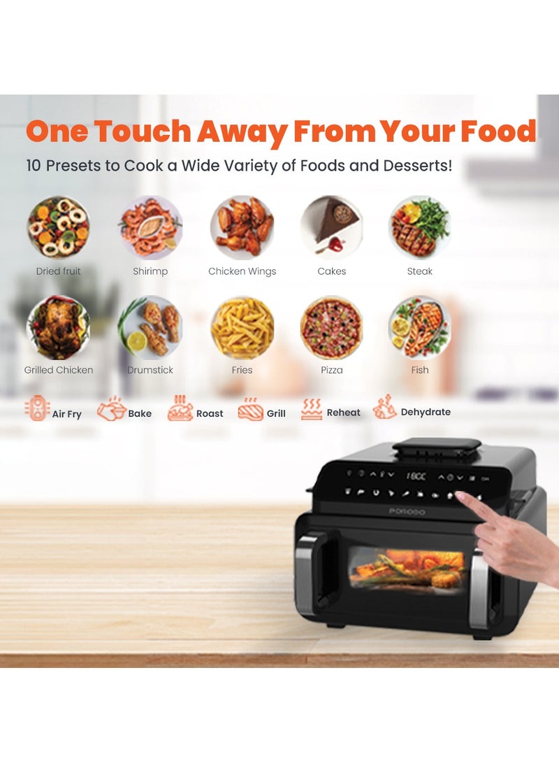 بورودو مقلاة هوائية فليكسي كوك برو سعة 10.5 لتر مع شواية داخلية وفرن بيتزا / طباخ متعدد الاستخدامات لجميع أنواع الطعام / 10 إعدادات مسبقة للطهي / وظيفة التأخير / مناسبة للشواء والخبز / القلي الهوائي - أسود - Image 5