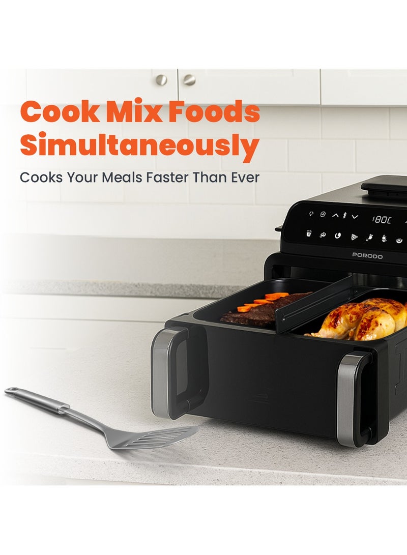 بورودو مقلاة هوائية فليكسي كوك برو سعة 10.5 لتر مع شواية داخلية وفرن بيتزا / طباخ متعدد الاستخدامات لجميع أنواع الطعام / 10 إعدادات مسبقة للطهي / وظيفة التأخير / مناسبة للشواء والخبز / القلي الهوائي - أسود - Image 3