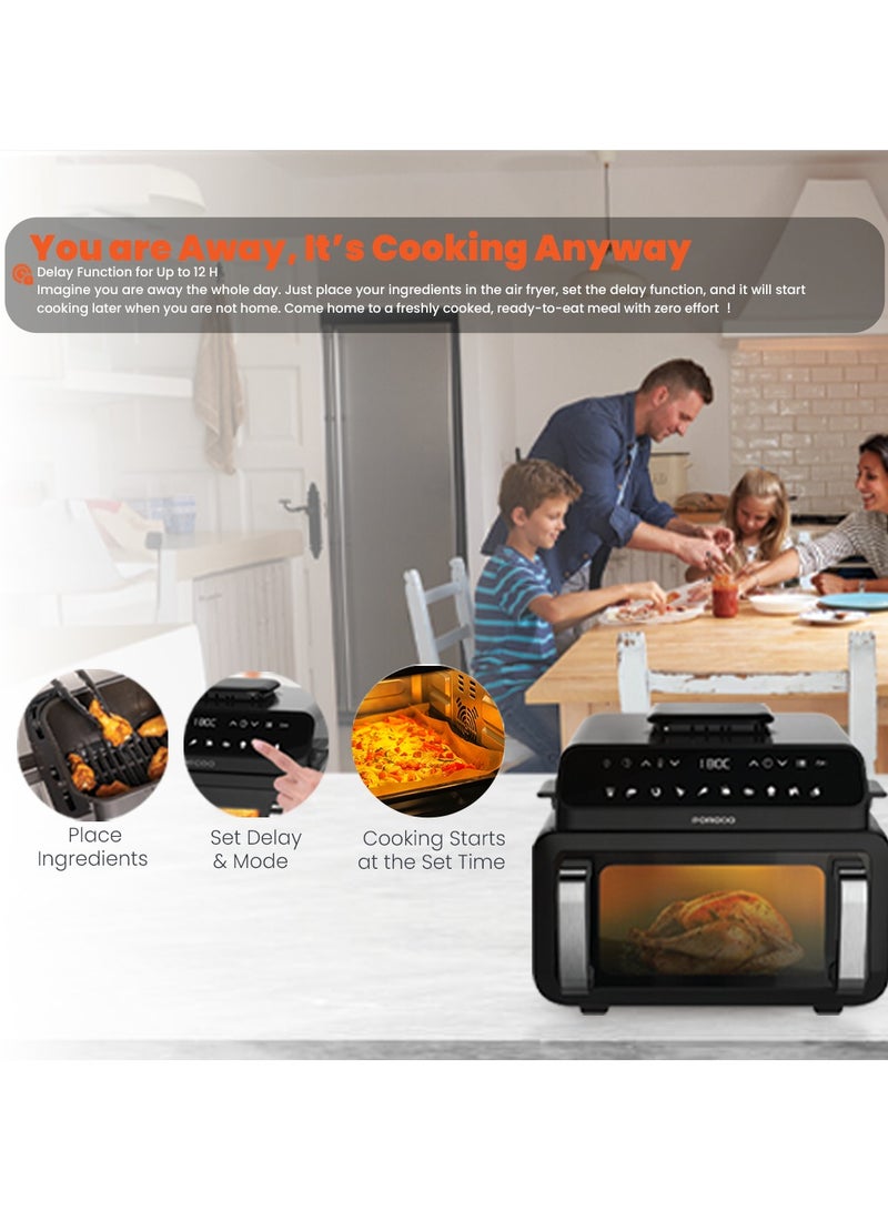 بورودو مقلاة هوائية فليكسي كوك برو سعة 10.5 لتر مع شواية داخلية وفرن بيتزا / طباخ متعدد الاستخدامات لجميع أنواع الطعام / 10 إعدادات مسبقة للطهي / وظيفة التأخير / مناسبة للشواء والخبز / القلي الهوائي - أسود - Image 4