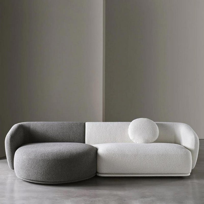 Betak Three-seater sofa, Swedish wood and boucle - white and gray - Image 1