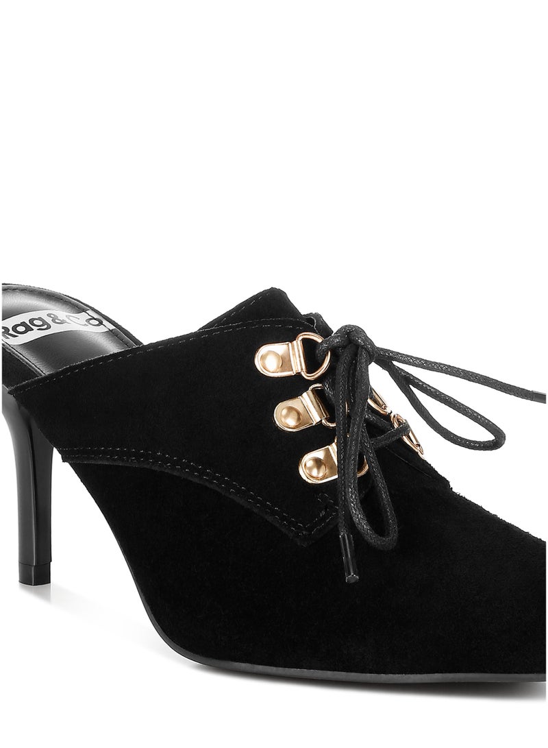 لندن راج أحذية نسائية من جلد الغزال الأصلي من لندن راغ، بكعب عالٍ رفيع، باللون الأسود - Image 5