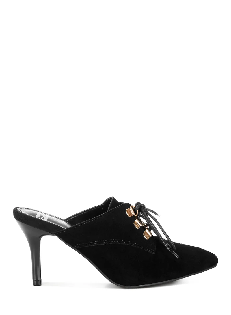 London Rag Women's Genuine Suede Leather Stiletto Mules in Black