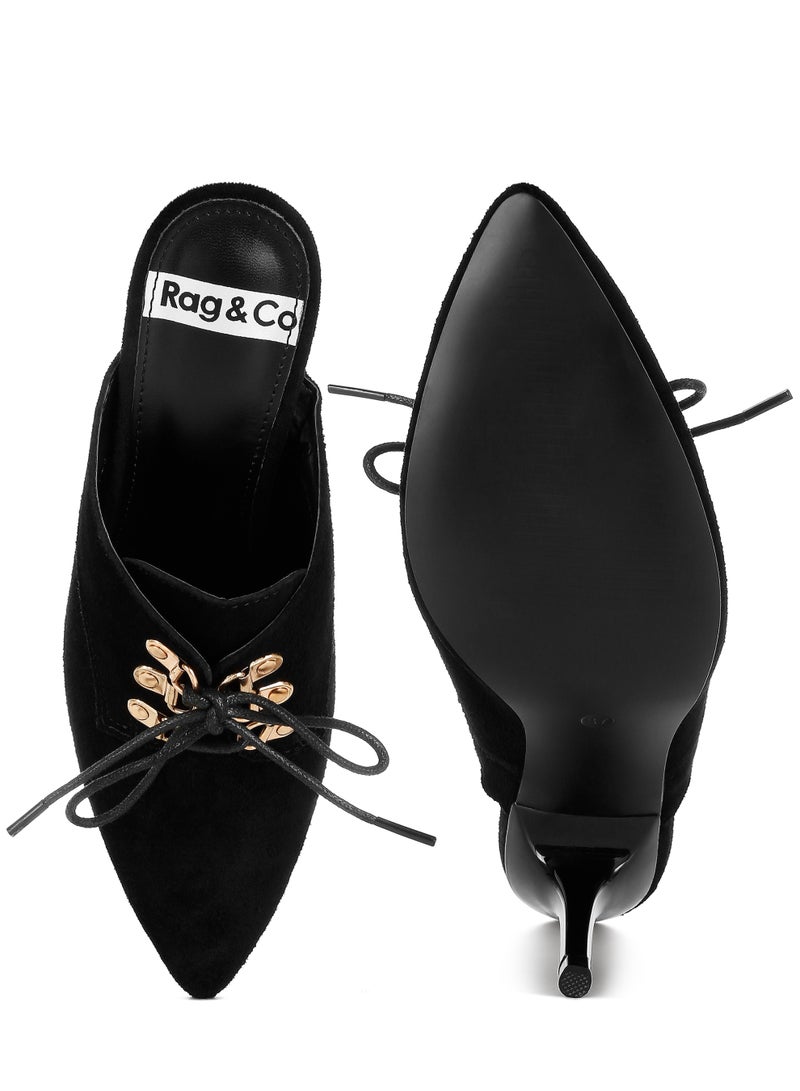 لندن راج أحذية نسائية من جلد الغزال الأصلي من لندن راغ، بكعب عالٍ رفيع، باللون الأسود - Image 4