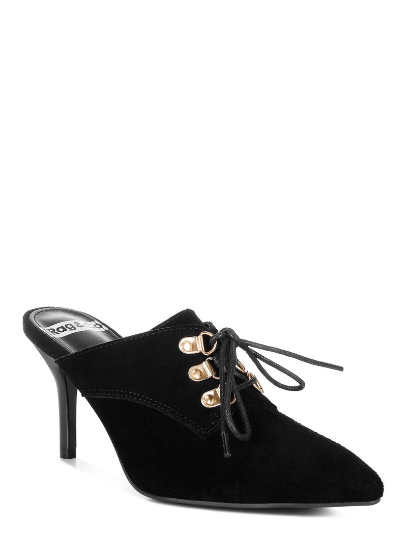 لندن راج أحذية نسائية من جلد الغزال الأصلي من لندن راغ، بكعب عالٍ رفيع، باللون الأسود - Image 2