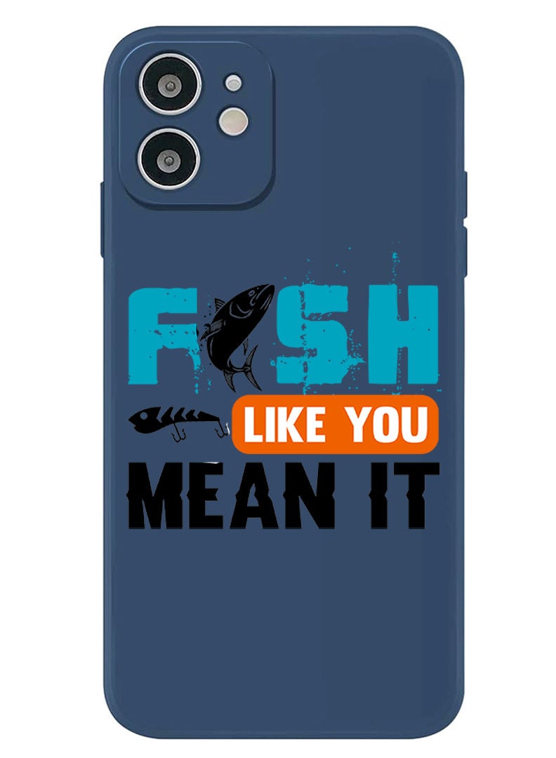 Theodor Protective Slim Fit Case Liquid Silicone Cover with Full Body Protection Anti-Scratch Shockproof Case For iPhone 12 Blue  - Fish like u mean it Black copy - Image 1