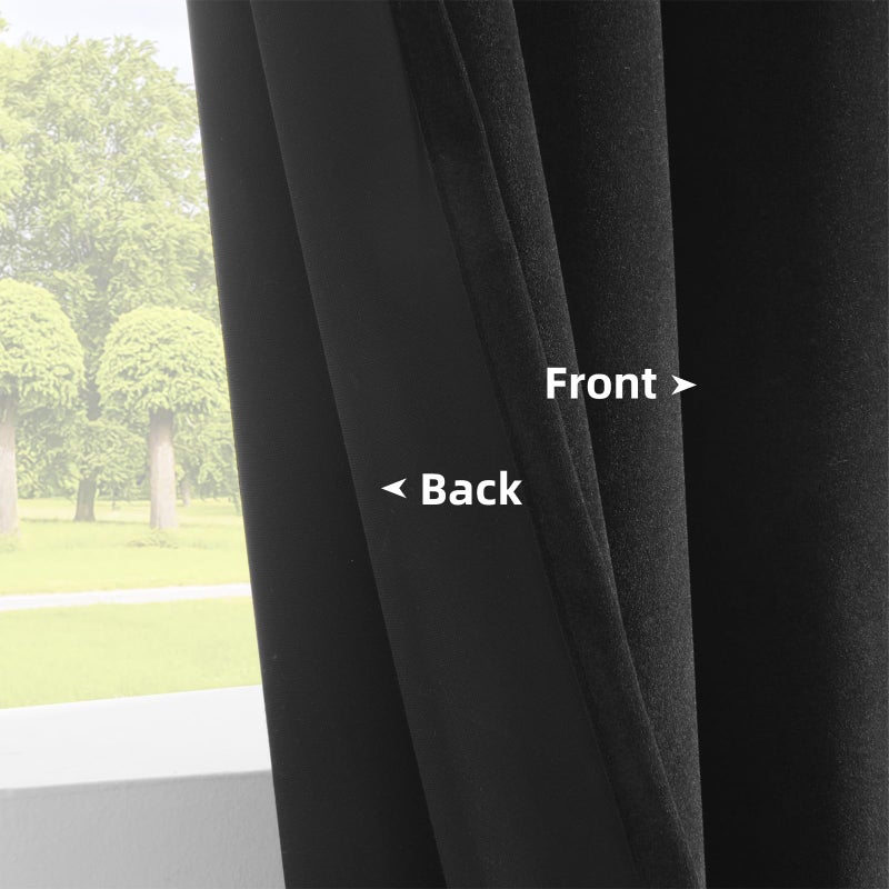 Joydeco Joydeco Velvet Curtains Extra Wide  Long Luxury Black Blackout Thermal Insulated Rod Pocket Window Curtains  Super Soft Room Darkening Drapes for Living Room Bedroom  W100 x L120 Inch  Black  - Image 4