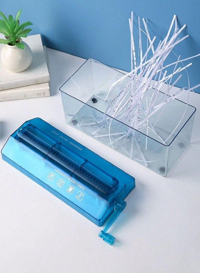 MAIDI 1-Pack Hand-Cranked Mini Paper Shredder, Manual Desktop Document Shredder, No Plug-In Needed, Transparent Waste Paper Storage Box, Ideal for A4 Paper/Bills/Receipts, Home & Office Privacy Protection Tool, Available in Blue & Black - Image 4
