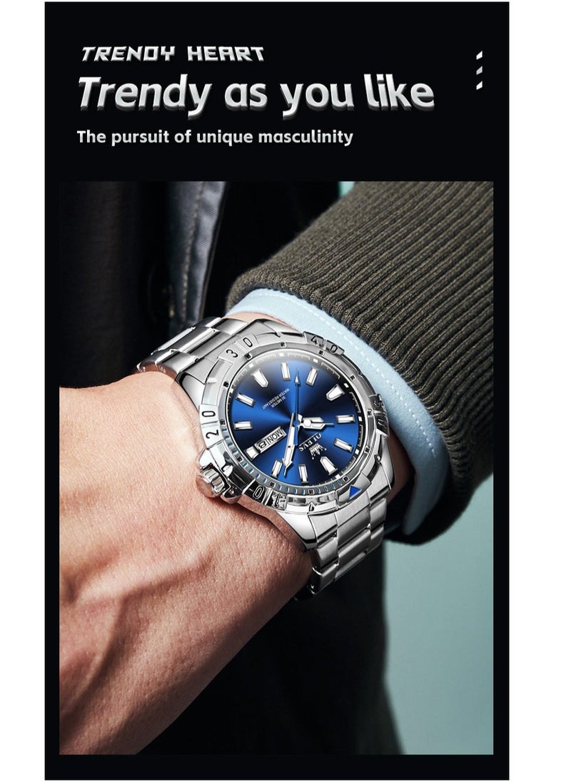 OLEVS Watches for Men Quartz Stainless Steel Water Resistant Watch 42mm Sliver 5560 - Image 3