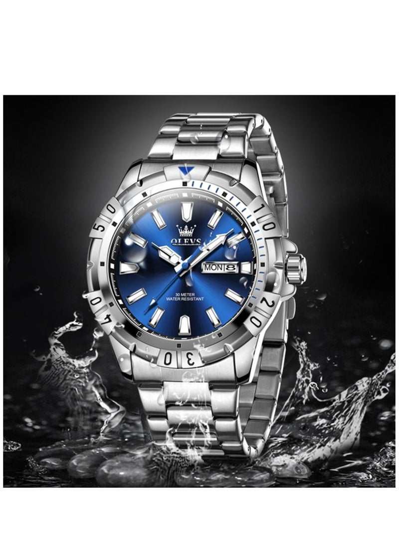 OLEVS Watches for Men Quartz Stainless Steel Water Resistant Watch 42mm Sliver 5560 - Image 1