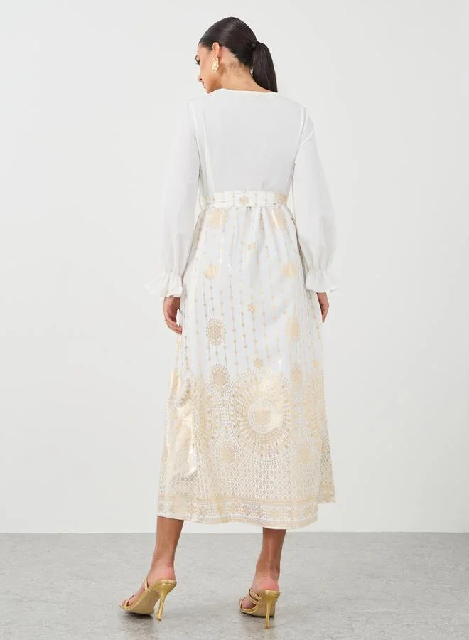 Take Two Take Two Floral Print Square Neck Tie Waist Midi Dress