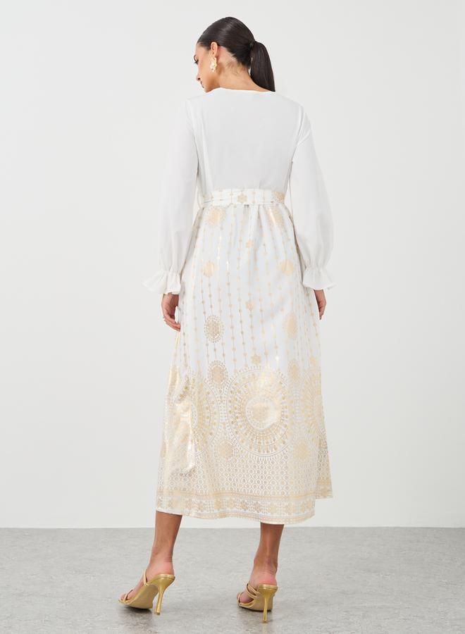 Take Two Floral Print Square Neck Tie Waist Midi Dress - Image 5