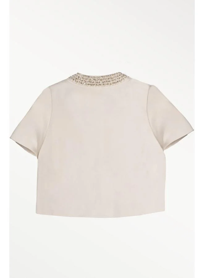 Mısırlı 1951 Ecru Pearl and Stone-Embellished Women's Jacket