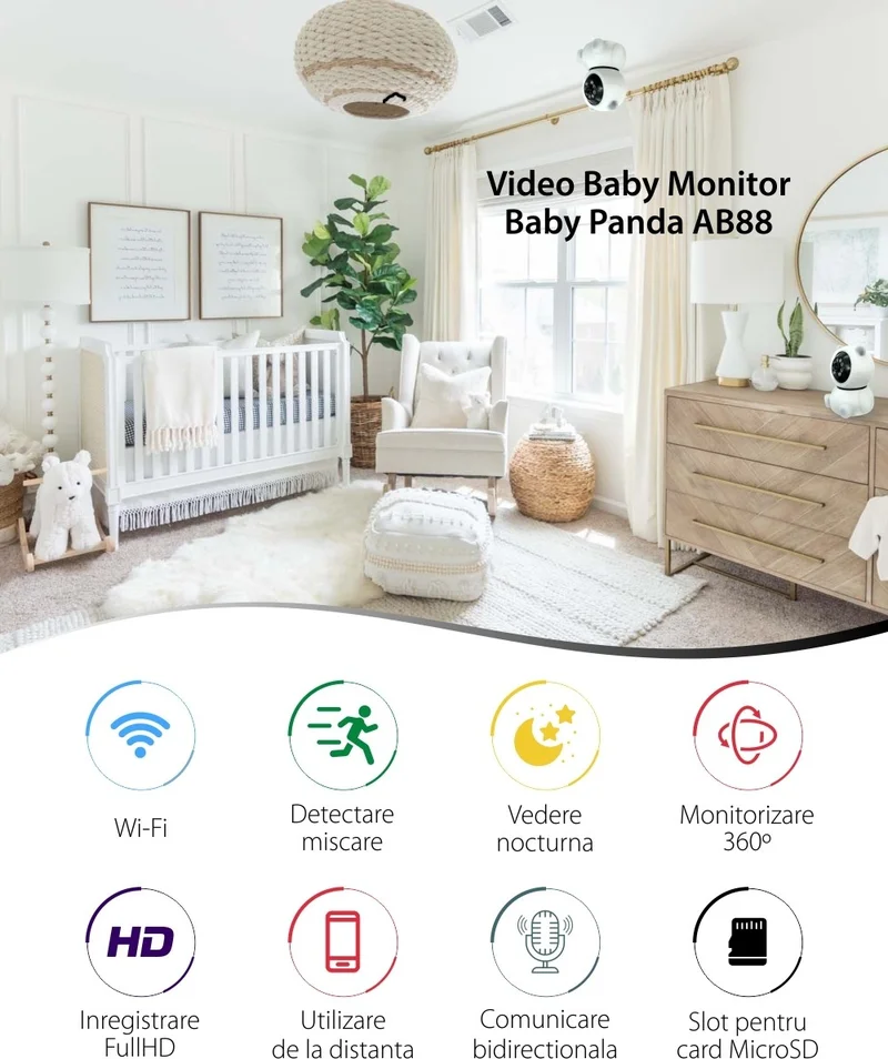 Lisa Butik Lisa Boutique Panda 360° 1080P IP Security Camera Night Vision LED Light Alarm IP Wifi Camera CMR22