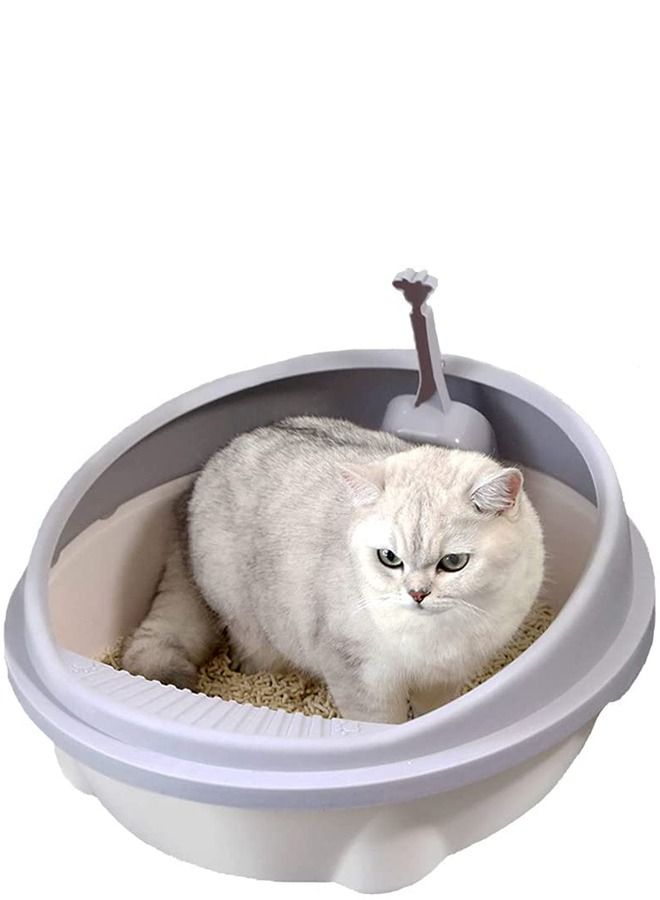 AL THEQA Semi-closed Round Style Inclined Cat Toilet Litter Box(GREY) - Image 1