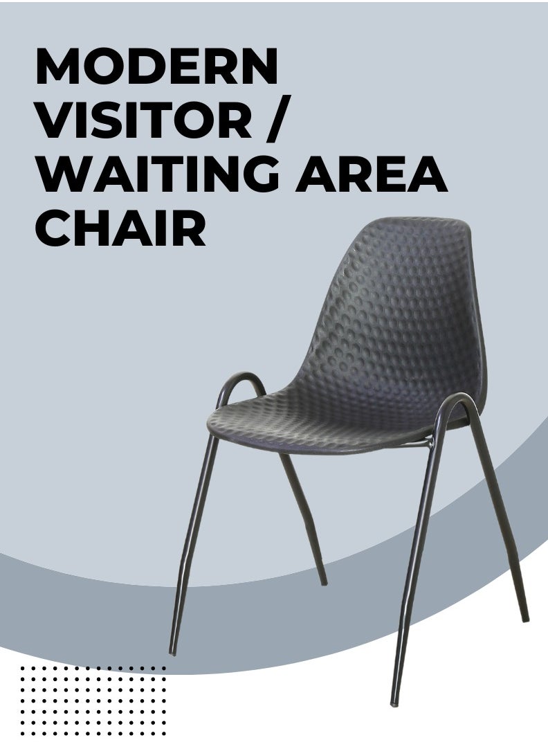 AFT - The Stackable Gust Chair combines modern design and functionality, making it an ideal choice for both indoor and outdoor settings. Featuring a robust plastic body that offers comfort and easy maintenance, this chair is complemented by a sturdy metal frame that ensures durability and stability. Versatile Use: Perfect for offices, dining areas, cafes, events, and outdoor gatherings. Plastic Stacking Chairs for Waiting Rooms and Offices, Ergonomic Lobby Chairs with Patterned Back and Seat. (Black) Arfan - Image 1