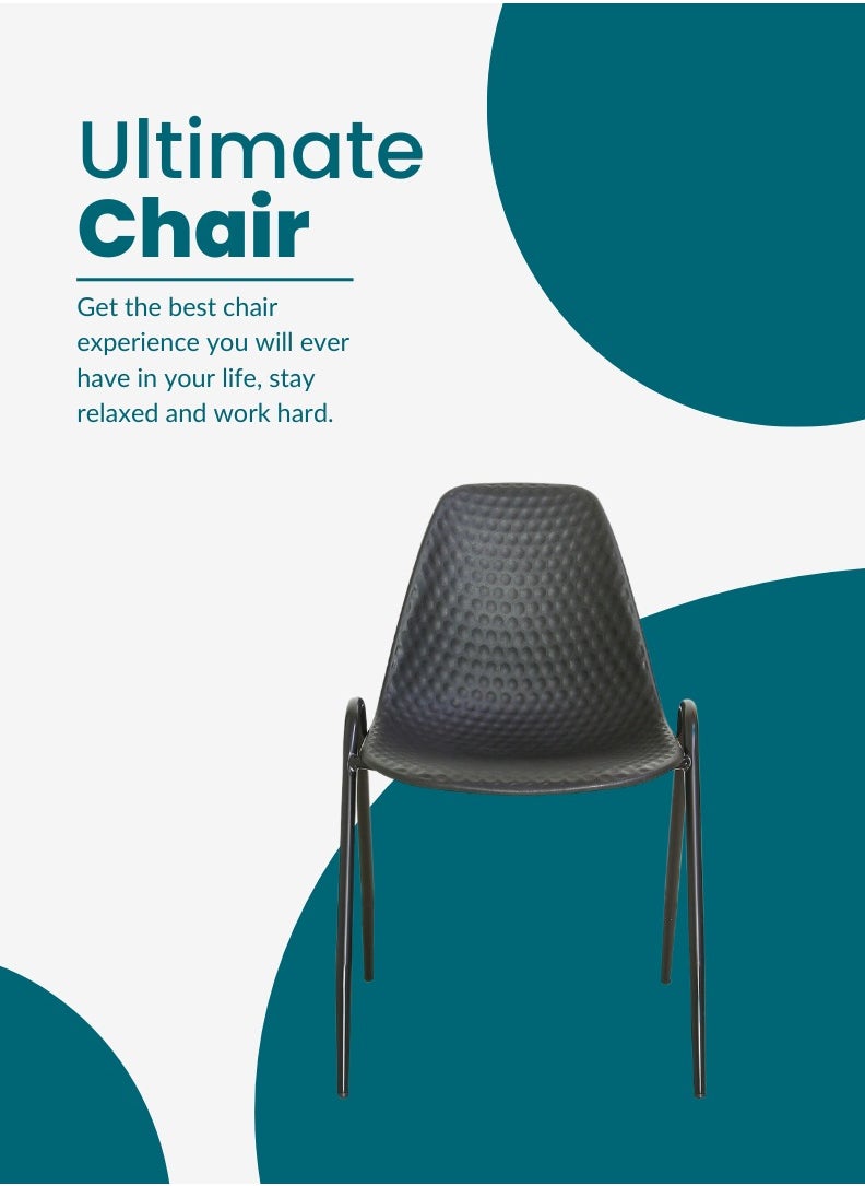 AFT - The Stackable Gust Chair combines modern design and functionality, making it an ideal choice for both indoor and outdoor settings. Featuring a robust plastic body that offers comfort and easy maintenance, this chair is complemented by a sturdy metal frame that ensures durability and stability. Versatile Use: Perfect for offices, dining areas, cafes, events, and outdoor gatherings. Plastic Stacking Chairs for Waiting Rooms and Offices, Ergonomic Lobby Chairs with Patterned Back and Seat. (Black) Arfan - Image 1