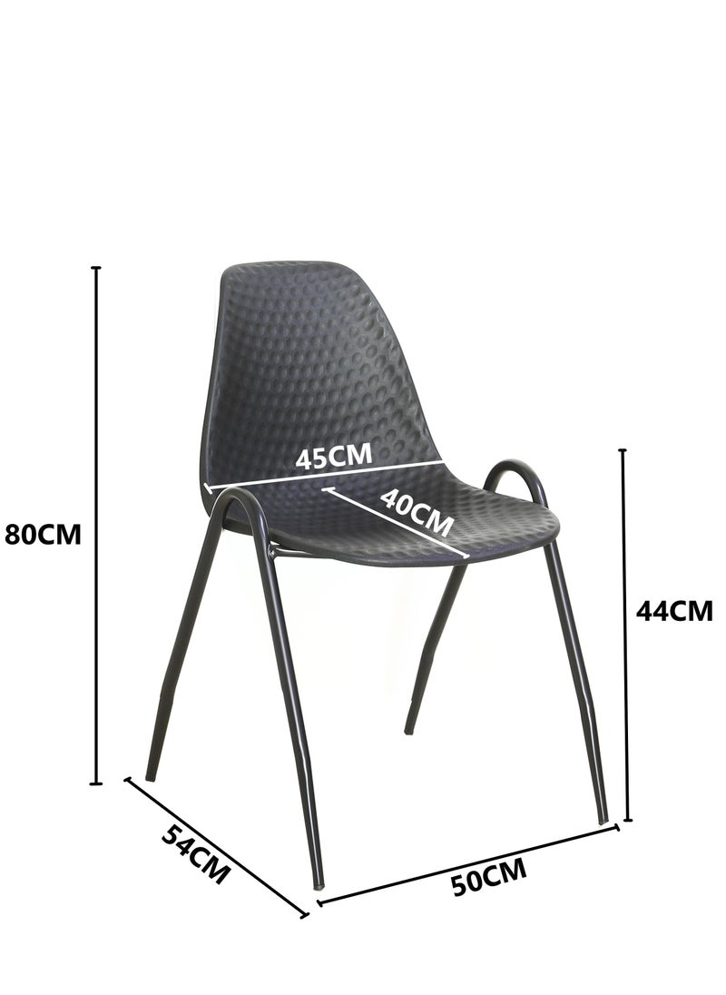 AFT - The Stackable Gust Chair combines modern design and functionality, making it an ideal choice for both indoor and outdoor settings. Featuring a robust plastic body that offers comfort and easy maintenance, this chair is complemented by a sturdy metal frame that ensures durability and stability. Versatile Use: Perfect for offices, dining areas, cafes, events, and outdoor gatherings. Plastic Stacking Chairs for Waiting Rooms and Offices, Ergonomic Lobby Chairs with Patterned Back and Seat. (Black) Arfan - Image 1