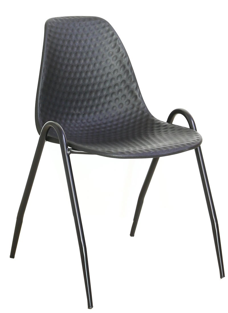 AFT - The Stackable Gust Chair combines modern design and functionality, making it an ideal choice for both indoor and outdoor settings. Featuring a robust plastic body that offers comfort and easy maintenance, this chair is complemented by a sturdy metal frame that ensures durability and stability. Versatile Use: Perfect for offices, dining areas, cafes, events, and outdoor gatherings. Plastic Stacking Chairs for Waiting Rooms and Offices, Ergonomic Lobby Chairs with Patterned Back and Seat. (Black) Arfan - Image 1