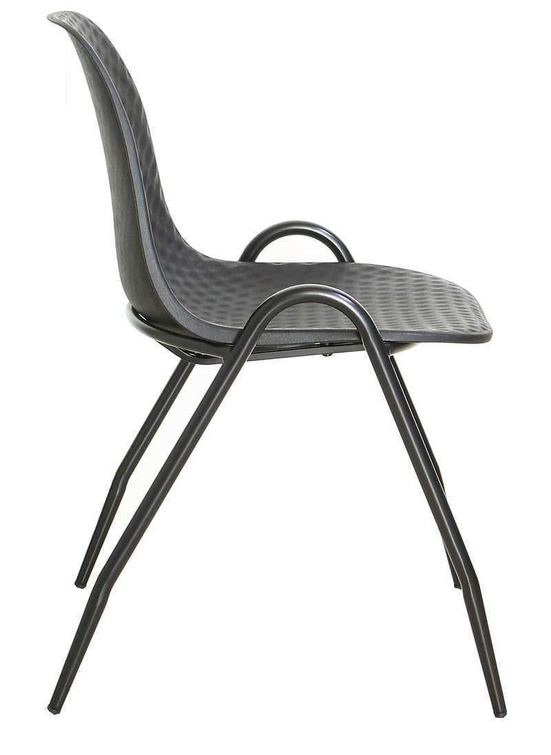 AFT - The Stackable Gust Chair combines modern design and functionality, making it an ideal choice for both indoor and outdoor settings. Featuring a robust plastic body that offers comfort and easy maintenance, this chair is complemented by a sturdy metal frame that ensures durability and stability. Versatile Use: Perfect for offices, dining areas, cafes, events, and outdoor gatherings. Plastic Stacking Chairs for Waiting Rooms and Offices, Ergonomic Lobby Chairs with Patterned Back and Seat. (Black) Arfan - Image 1