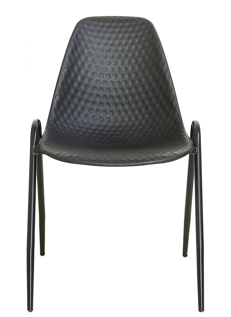 AFT - The Stackable Gust Chair combines modern design and functionality, making it an ideal choice for both indoor and outdoor settings. Featuring a robust plastic body that offers comfort and easy maintenance, this chair is complemented by a sturdy metal frame that ensures durability and stability. Versatile Use: Perfect for offices, dining areas, cafes, events, and outdoor gatherings. Plastic Stacking Chairs for Waiting Rooms and Offices, Ergonomic Lobby Chairs with Patterned Back and Seat. (Black) Arfan - Image 1