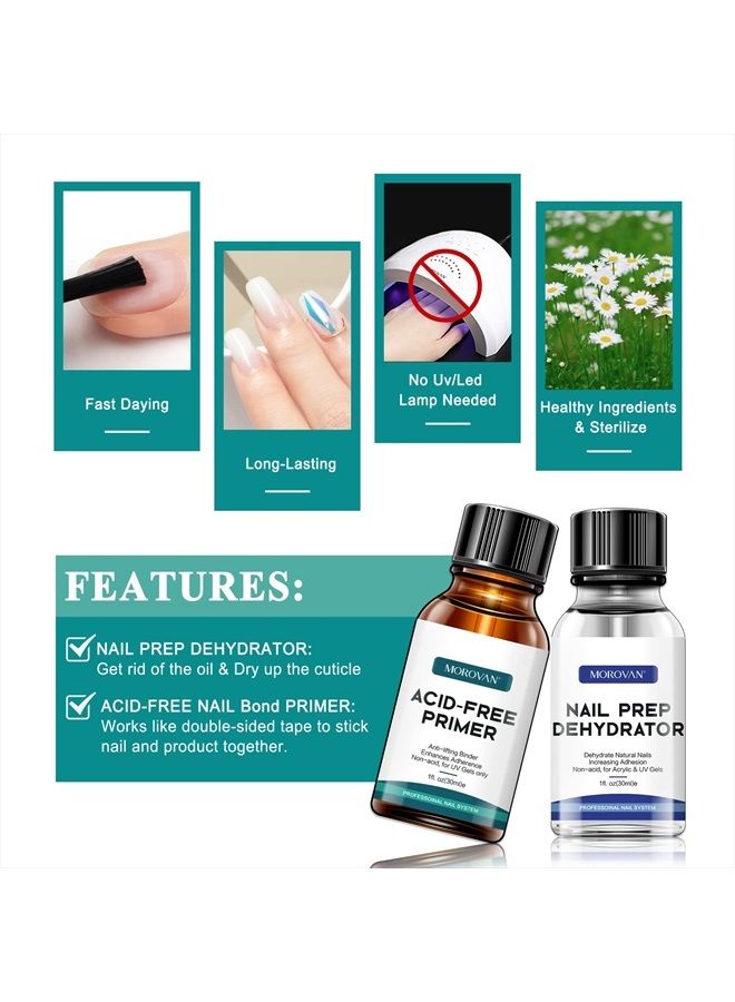 morovan Nail Primer And Natural Nail Prep Dehydrate Set, Nail Dehydrator and Primer, Fast Air Dry For Gel Polish & Acrylic Powder, Gel Nail Primer and Dehydrator 30ml / 1oz - Image 5