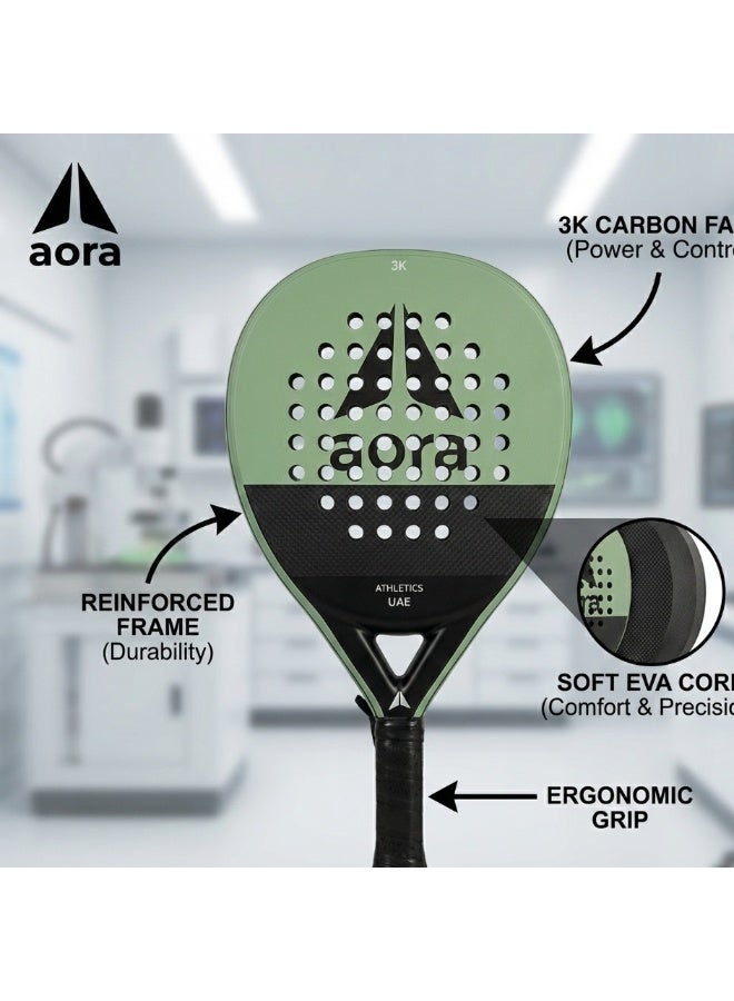 Aora Paddle Tennis Racket 3K Carbon Fiber Sage – High-Performance Padel Racket for Intermediate & Pro Players, Lightweight Structure for Speed & Control, Textured Impact Surface & Anti-Vibration Handle - Image 4