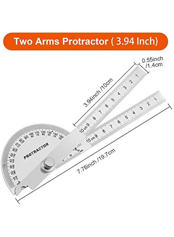 منقلة زاوية، مسطرة تحديد الزوايا بذراعين من الستانلس ستيل، اداة قياس لاعمال النجارة مع 0-180 درجة (10 سم/ 3.94 انش) - Image 4