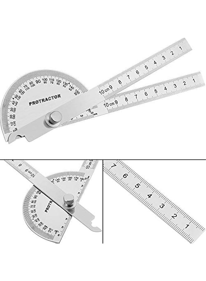 منقلة زاوية، مسطرة تحديد الزوايا بذراعين من الستانلس ستيل، اداة قياس لاعمال النجارة مع 0-180 درجة (10 سم/ 3.94 انش) - Image 1