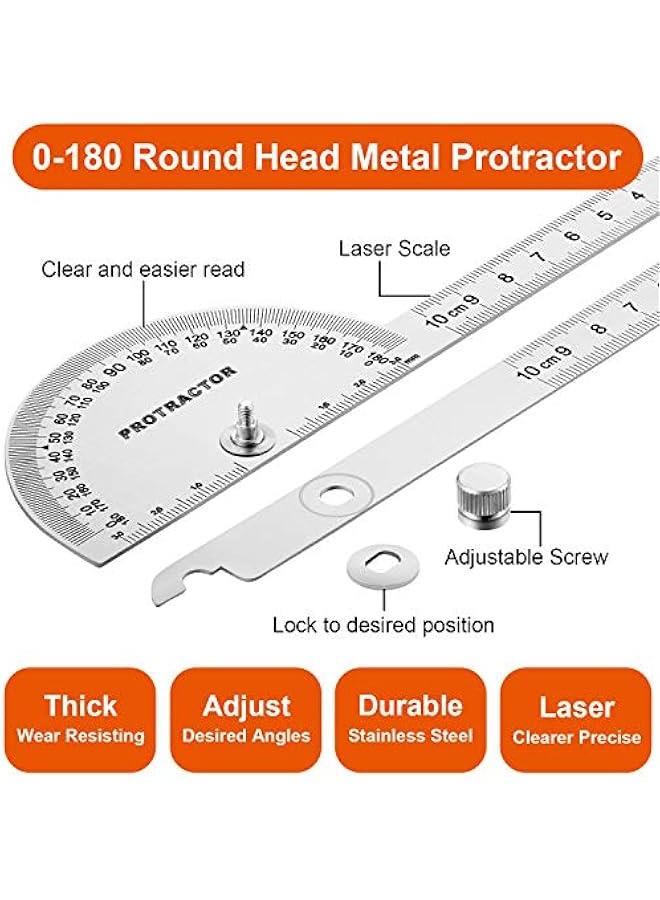منقلة زاوية، مسطرة تحديد الزوايا بذراعين من الستانلس ستيل، اداة قياس لاعمال النجارة مع 0-180 درجة (10 سم/ 3.94 انش) - Image 3