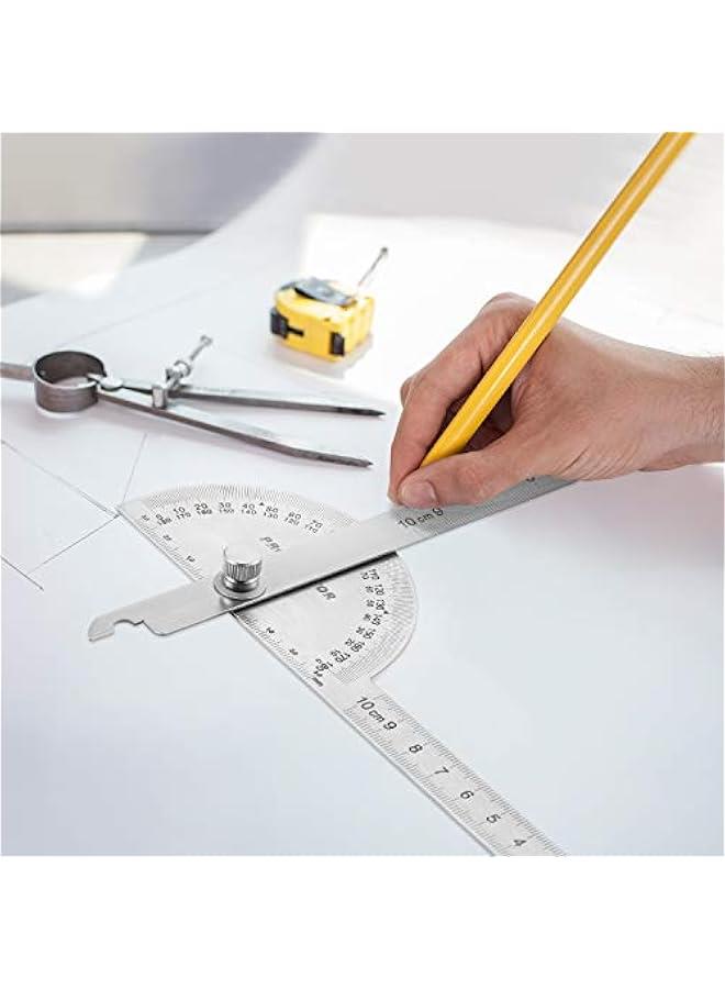 منقلة زاوية، مسطرة تحديد الزوايا بذراعين من الستانلس ستيل، اداة قياس لاعمال النجارة مع 0-180 درجة (10 سم/ 3.94 انش) - Image 2