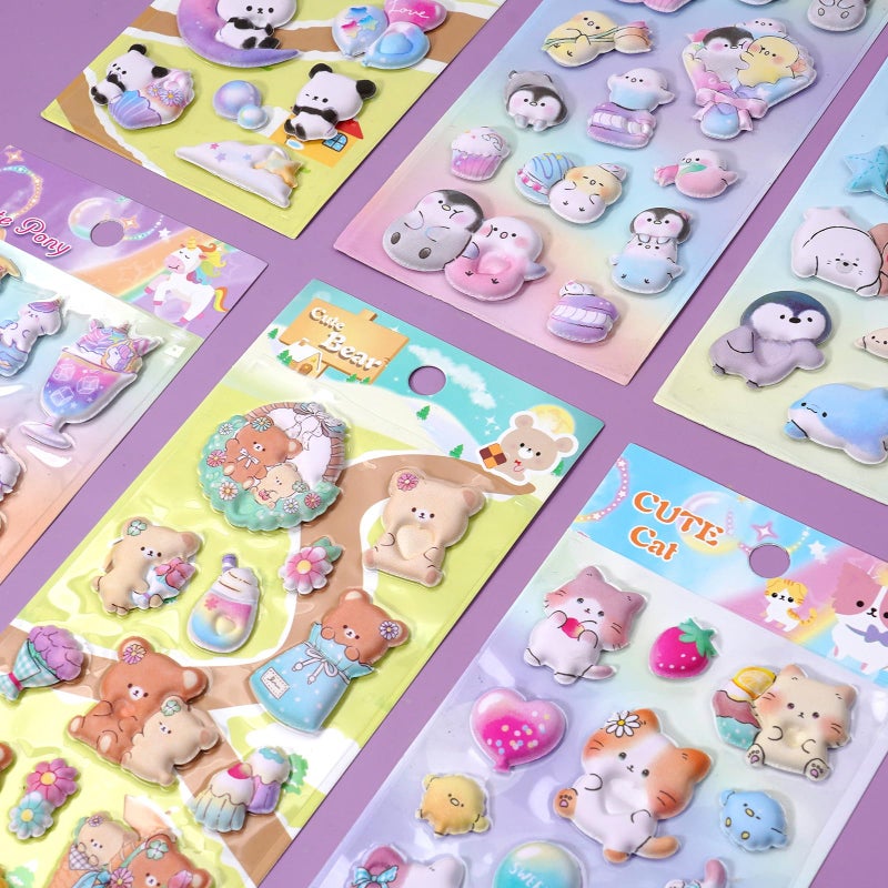 Jactales Cute Kawaii 3D Puffy Stickers For Kids & Girls - Thick Large & Small Puff Squishies Stickers For Adults - 6 Reusable Sheets Featuring Cat Bear & More Fun For Party Favors Phone Cases Rewards - Image 4