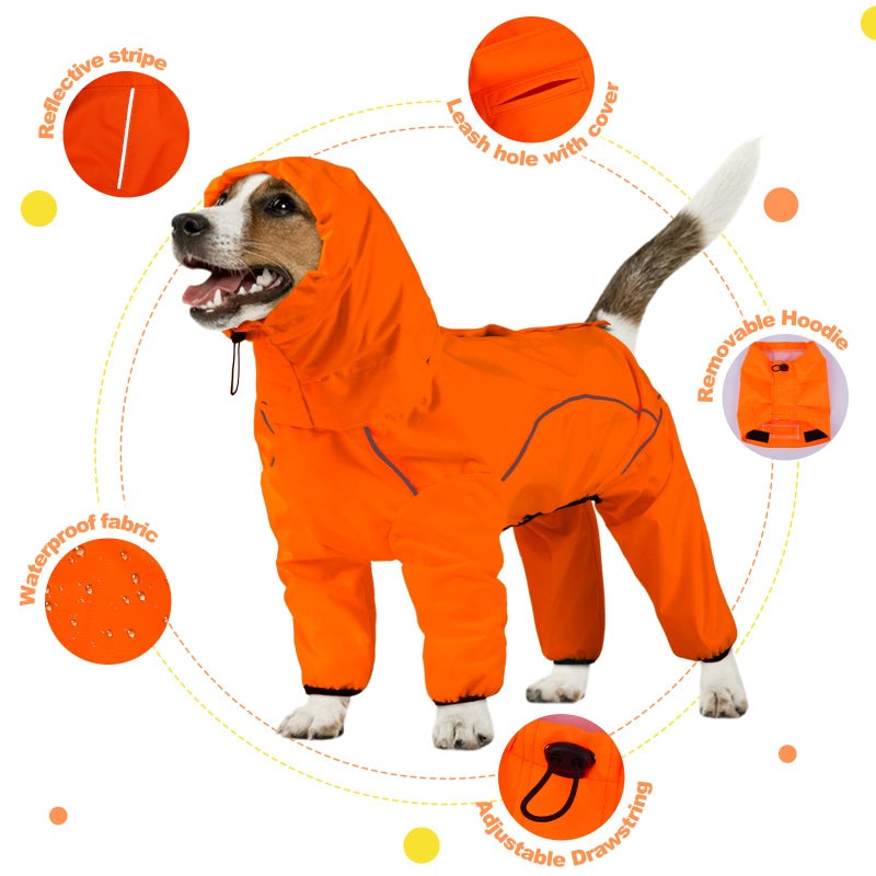 ADNIKIA Dog Raincoat, Waterproof Dog Rain Jacket with Removable Hoodï¼ŒAdjustable 4 Legs Pet Poncho with Leash Holeï¼ŒReflective Stripe Hooded Snowproof Windproof Clothes for Small to 3X-Large Dogs, L - Image 2