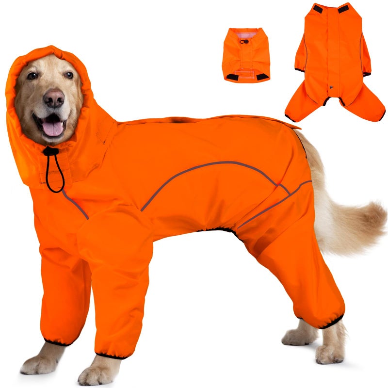 ADNIKIA Dog Raincoat, Waterproof Dog Rain Jacket with Removable Hoodï¼ŒAdjustable 4 Legs Pet Poncho with Leash Holeï¼ŒReflective Stripe Hooded Snowproof Windproof Clothes for Small to 3X-Large Dogs, L - Image 1