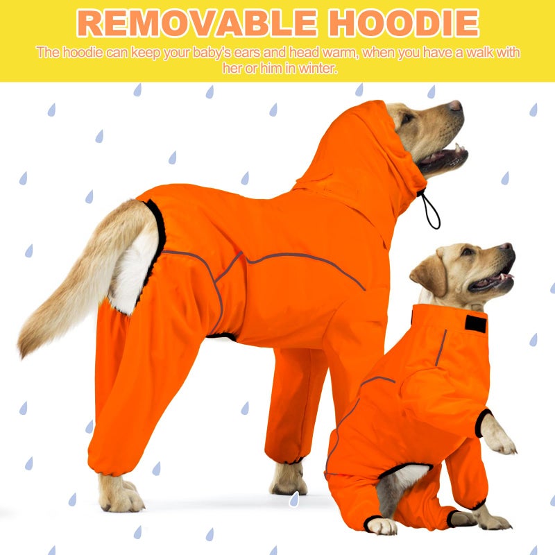 ADNIKIA Dog Raincoat, Waterproof Dog Rain Jacket with Removable Hoodï¼ŒAdjustable 4 Legs Pet Poncho with Leash Holeï¼ŒReflective Stripe Hooded Snowproof Windproof Clothes for Small to 3X-Large Dogs, L - Image 5