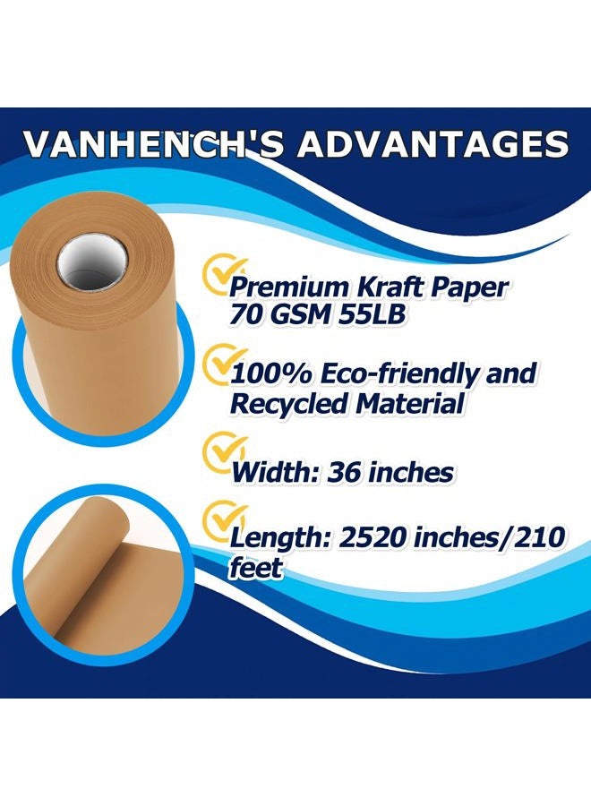 Vanhench 36"x 2520" (210') Brown Wrapping Paper Roll for Bulletin Board Paper, Kraft Paper, Thanksgiving Christmas Gift Art Craft Bouquet Flower Poster Packing Shipping Moving Supplies, 70GSM 50LB - Image 2